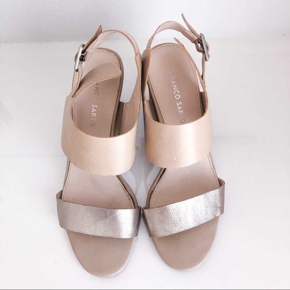 Franco Sarto Champagne Metallic Block Heels